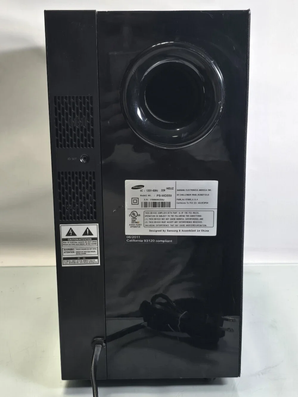 Samsung PS-WD550 Wireless Active Subwoofer 2011 Black Tested Mint Condition